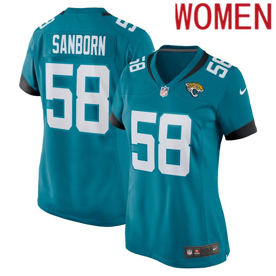 Women Jacksonville Jaguars #58 Garrison Sanborn Nike Teal Home Game Player NFL Jersey->women nfl jersey->Women Jersey